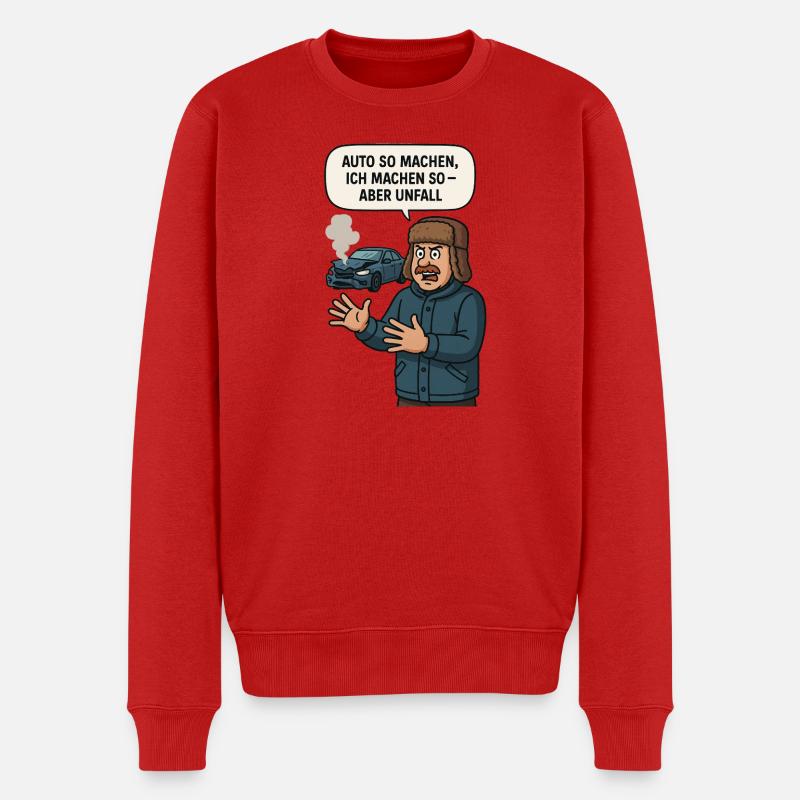 Unfall Humor Auto Spruch Illustration - Männer Premium Bio Pullover - Rot