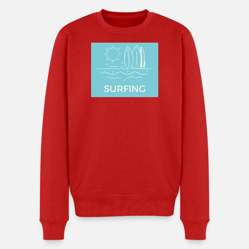 Surf sur la plage Été ensoleillé - Pull Premium bio Homme - rouge