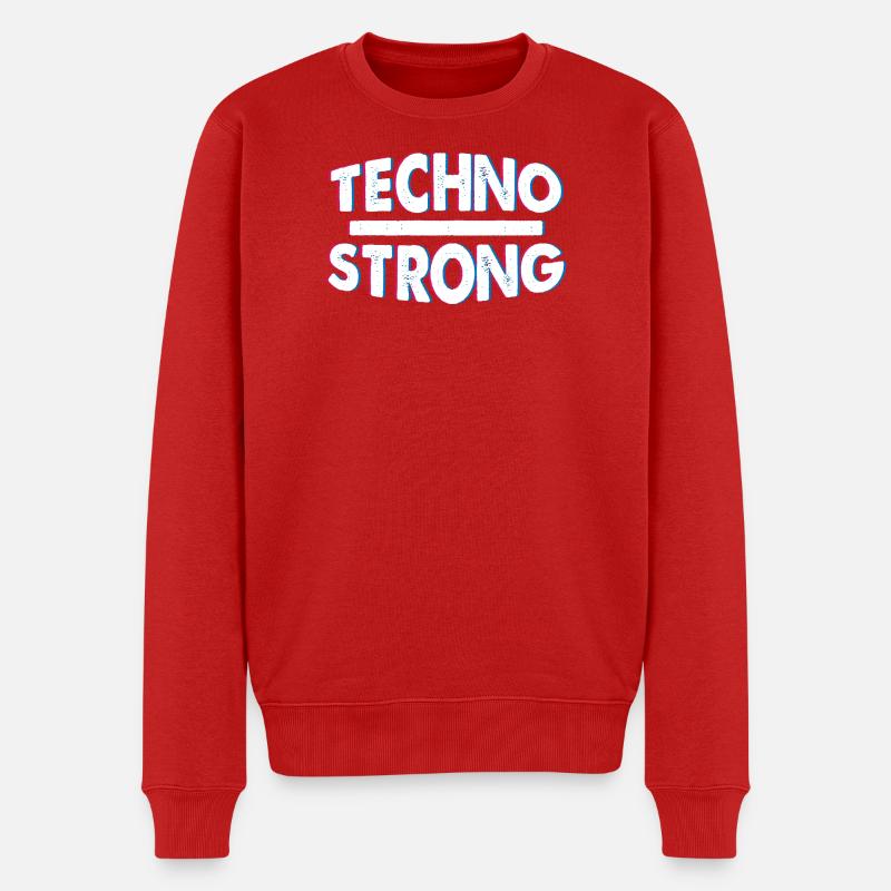 Techno Strong Neon Glitch - Männer Premium Bio Pullover - Rot