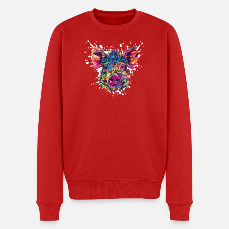 Farbexplosion Schweinekopf - Männer Premium Bio Pullover - Rot