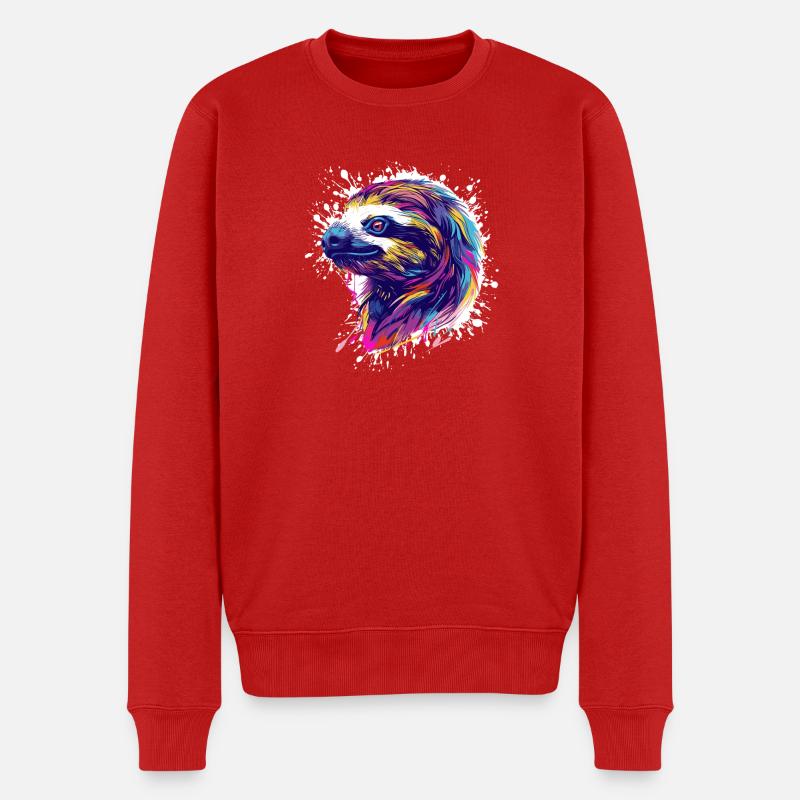 Faultier Sloth Splatter - Männer Premium Bio Pullover - Rot