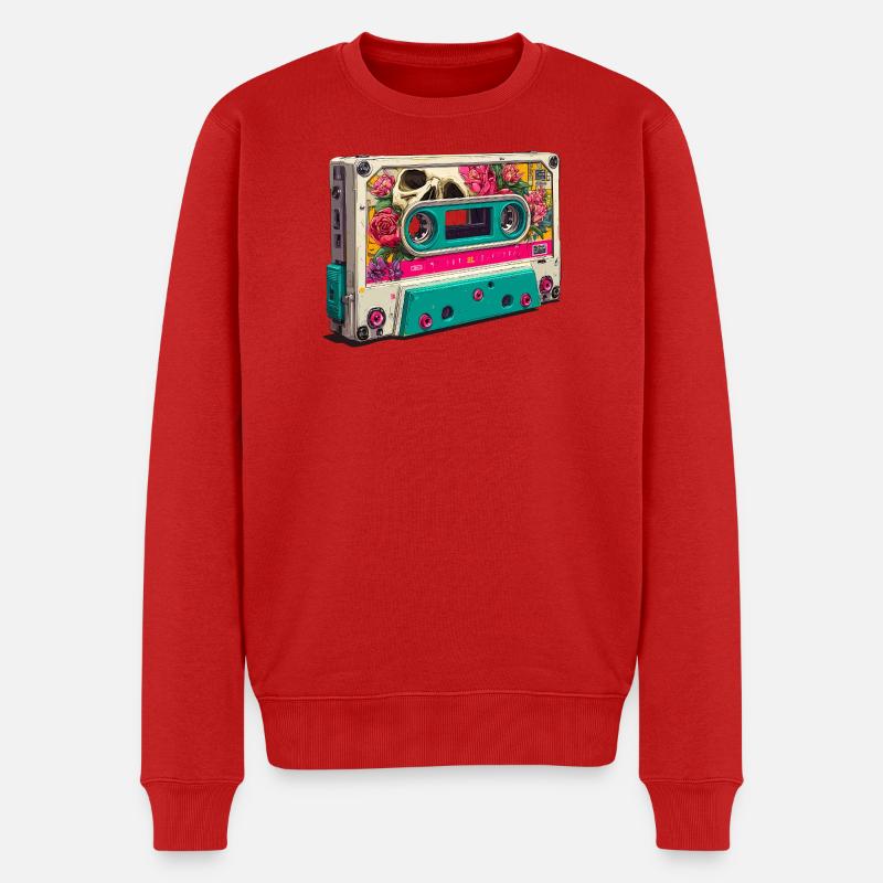 Cassette Floral Crâne Rétro Neon - Pull Premium bio Homme - rouge