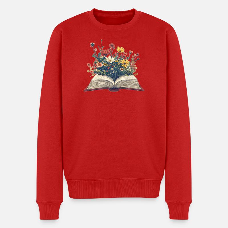 Buch mit Blumen - Männer Premium Bio Pullover - Rot