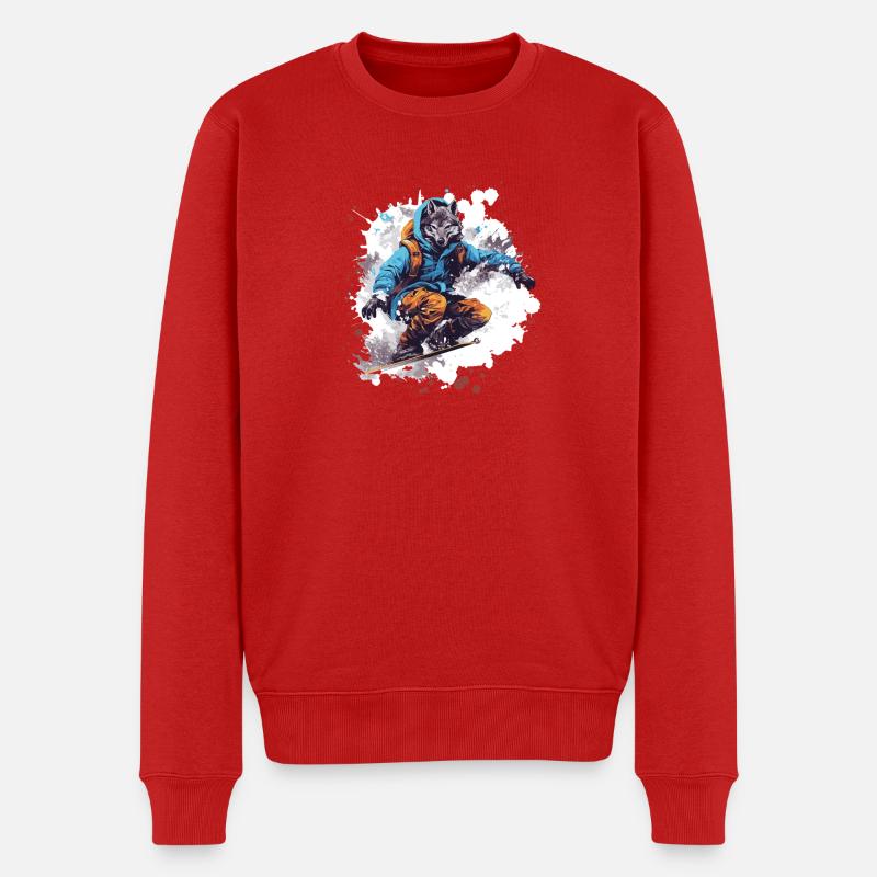 Wolf Snowboard - Männer Premium Bio Pullover - Rot