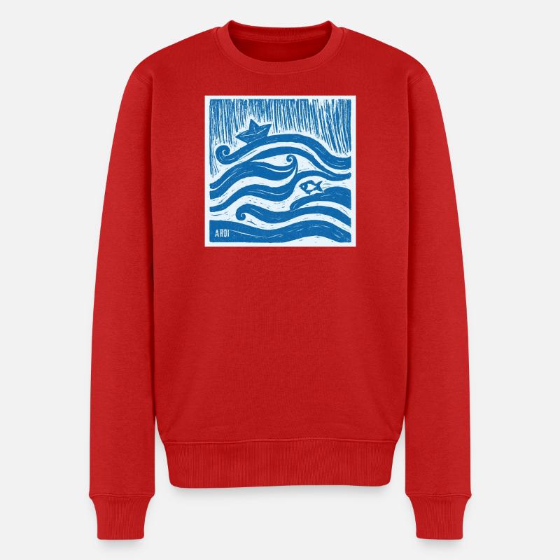 Schiff Ahoi - Linol Style - Männer Premium Bio Pullover - Rot