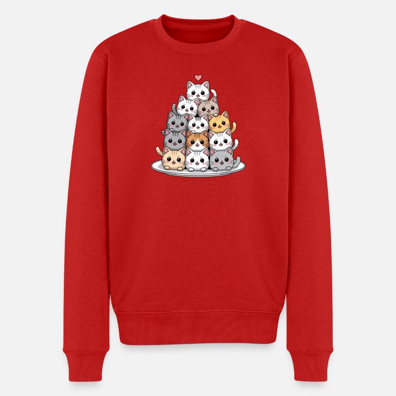 Süße Katzenstapel Mit Herz Cartoon - Männer Premium Bio Pullover - Rot