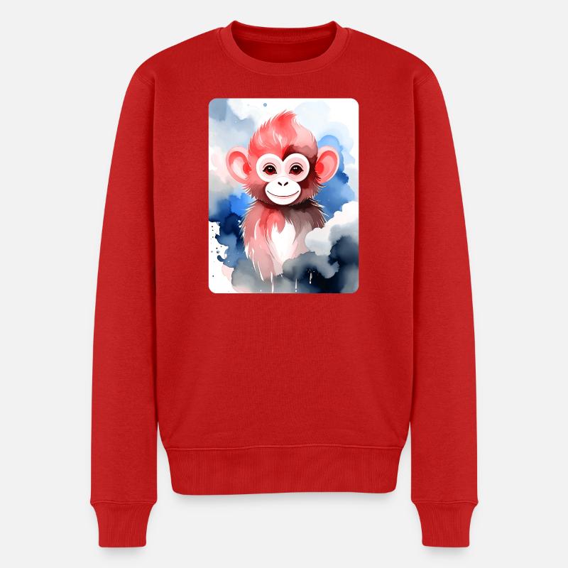 Kleiner Affe (Porträt) (Rotbraun) - Männer Premium Bio Pullover - Rot