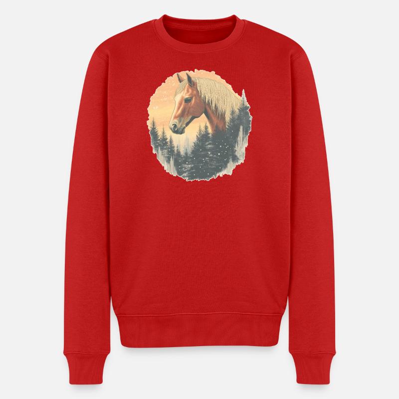 Pferd Winter - Männer Premium Bio Pullover - Rot