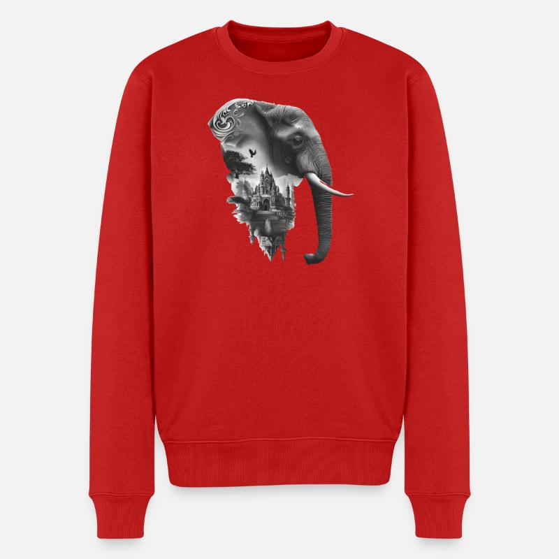 Éléphant et temple en collage - Pull Premium bio Homme - rouge