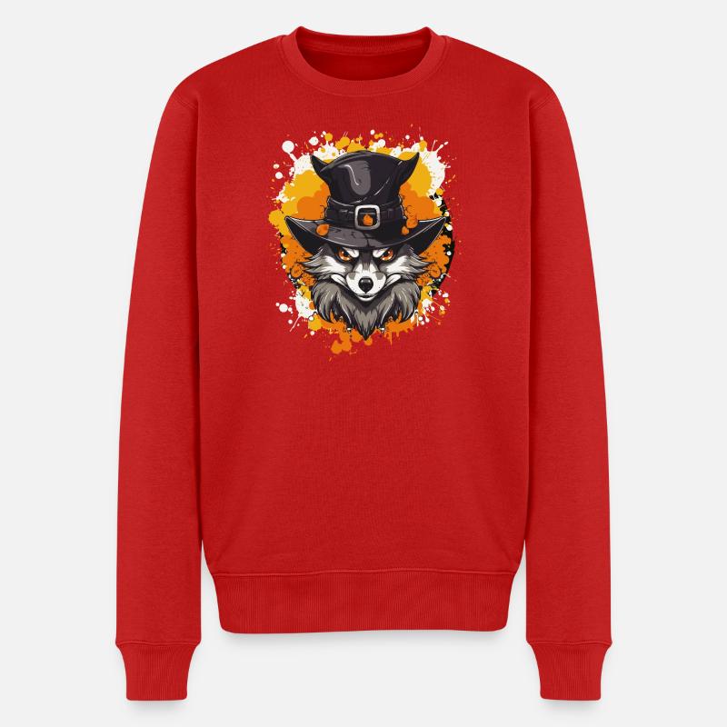 Wolfs Hexenhut Porträt - Männer Premium Bio Pullover - Rot
