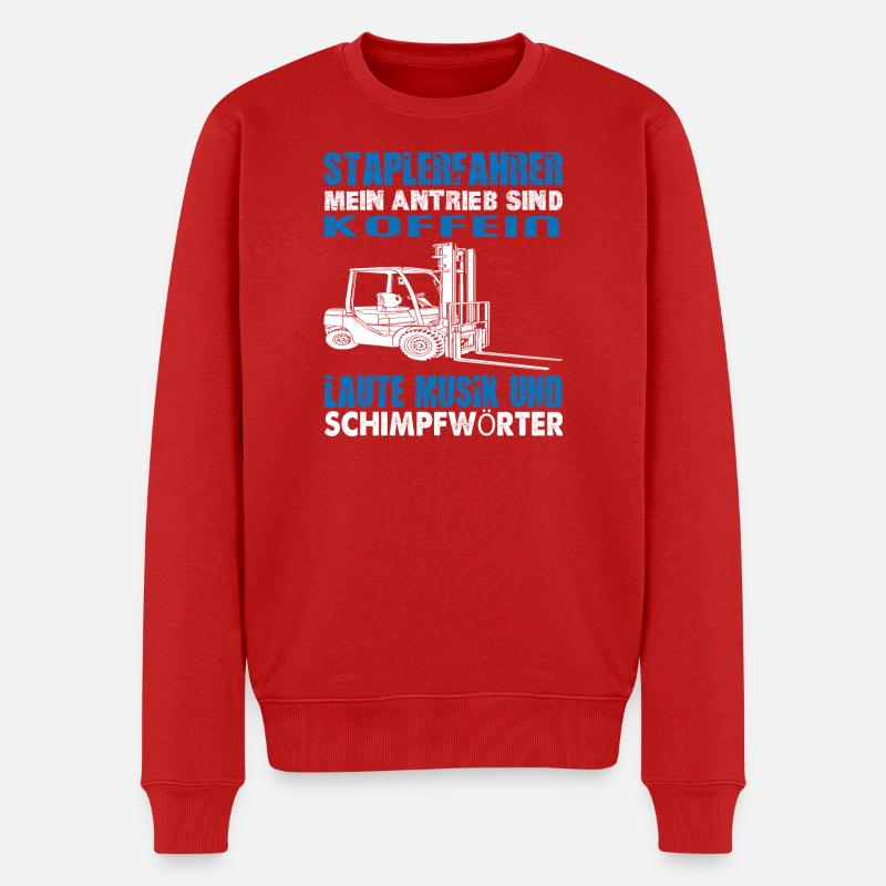 Staplerfahrer Koffein Humor Motiv - Männer Premium Bio Pullover - Rot