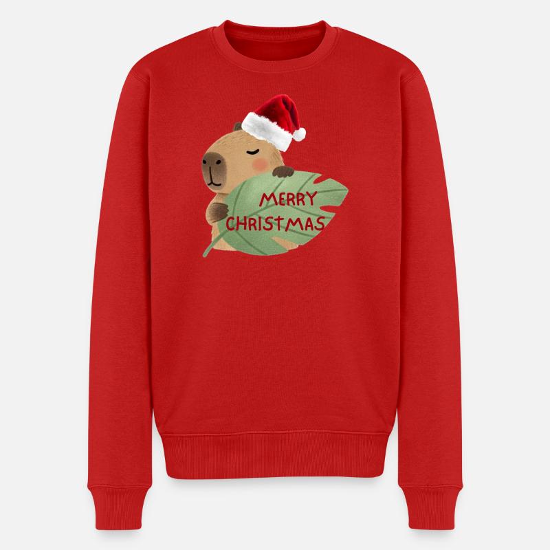 Weihnachtsbär mit Blattgruß - Männer Premium Bio Pullover - Rot