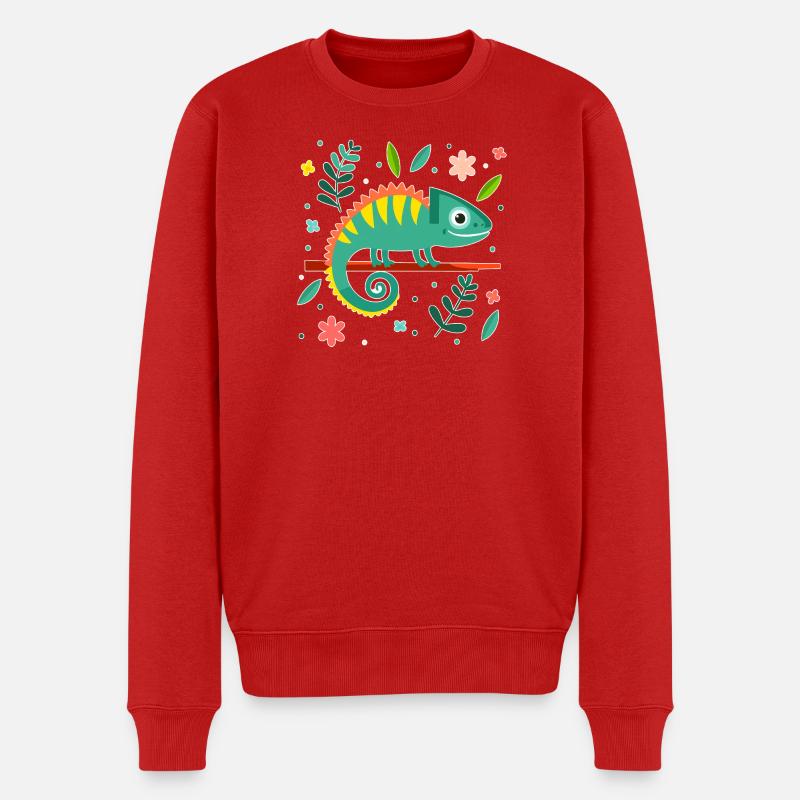 Caméléon (nature et feuilles) - Pull Premium bio Homme - rouge
