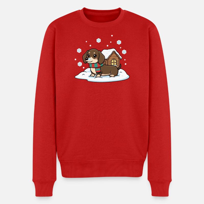 Dackel im Schnee - Männer Premium Bio Pullover - Rot