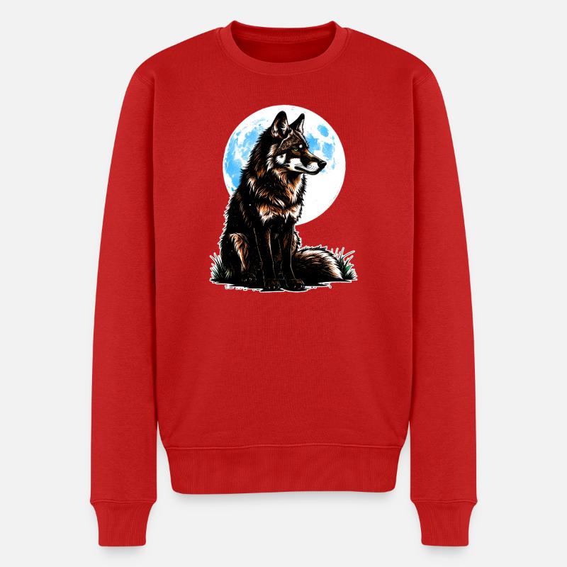 Ein Wolf vor einem blauen Mond - Männer Premium Bio Pullover - Rot