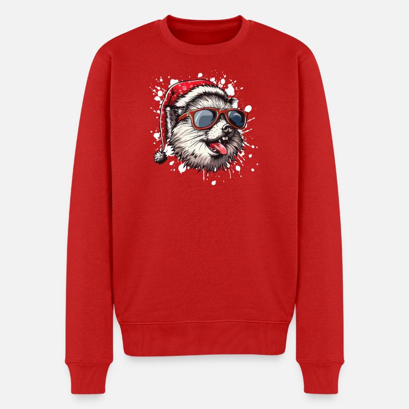 Igel Weihnachten Lustig - Männer Premium Bio Pullover - Rot