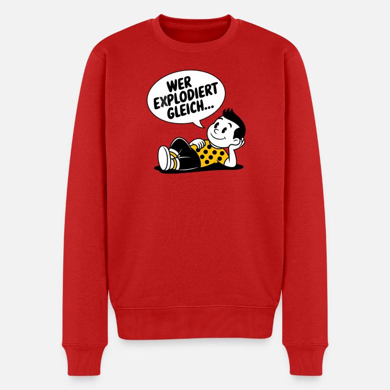 WER EXPLODIERT GLEICH - Männer Premium Bio Pullover - Rot