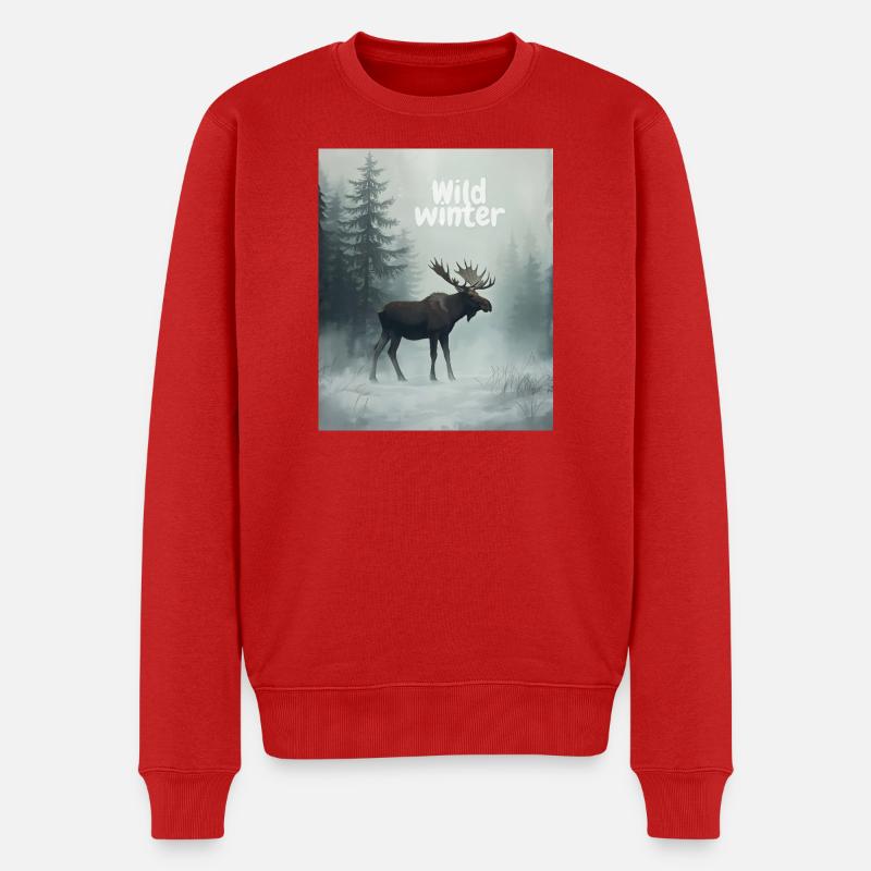 Wilder Winterelch - Männer Premium Bio Pullover - Rot