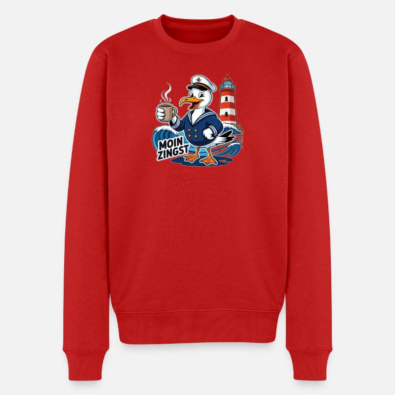 Moin Zingst – Maritime Möwe Küsten Humor - Männer Premium Bio Pullover - Rot