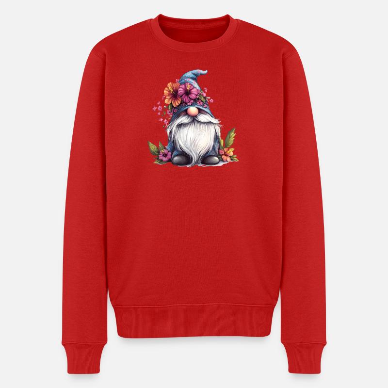 Blumenpracht Gartenzwerg - Männer Premium Bio Pullover - Rot