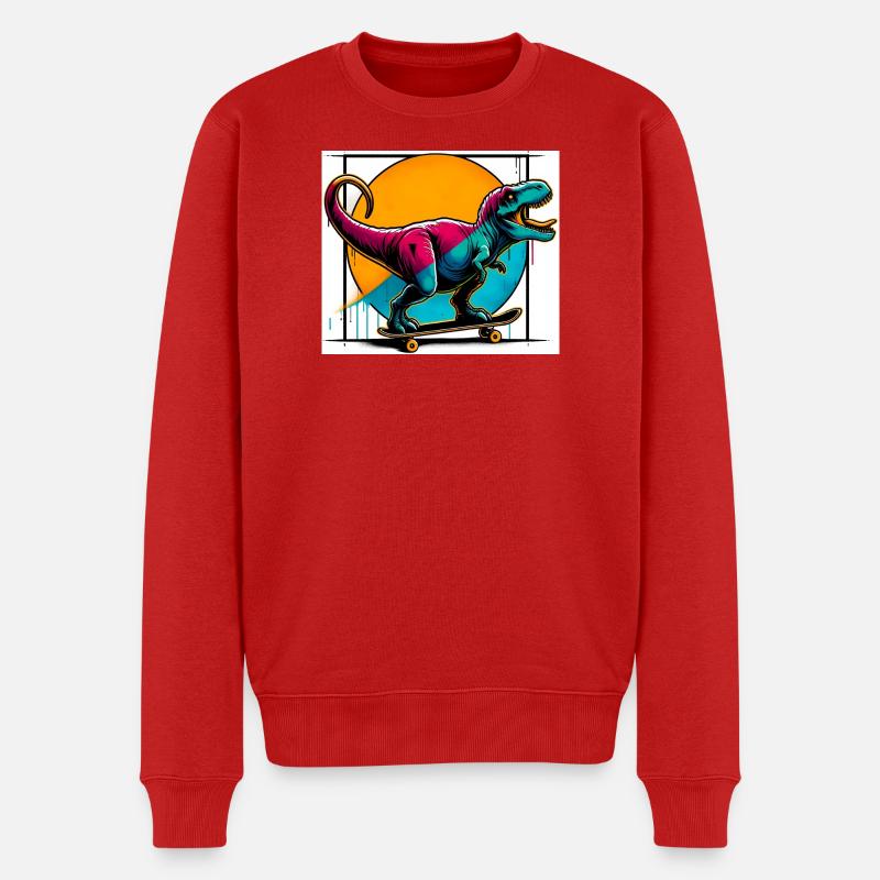 Dinosaure sur Skateboard - Pull Premium bio Homme - rouge