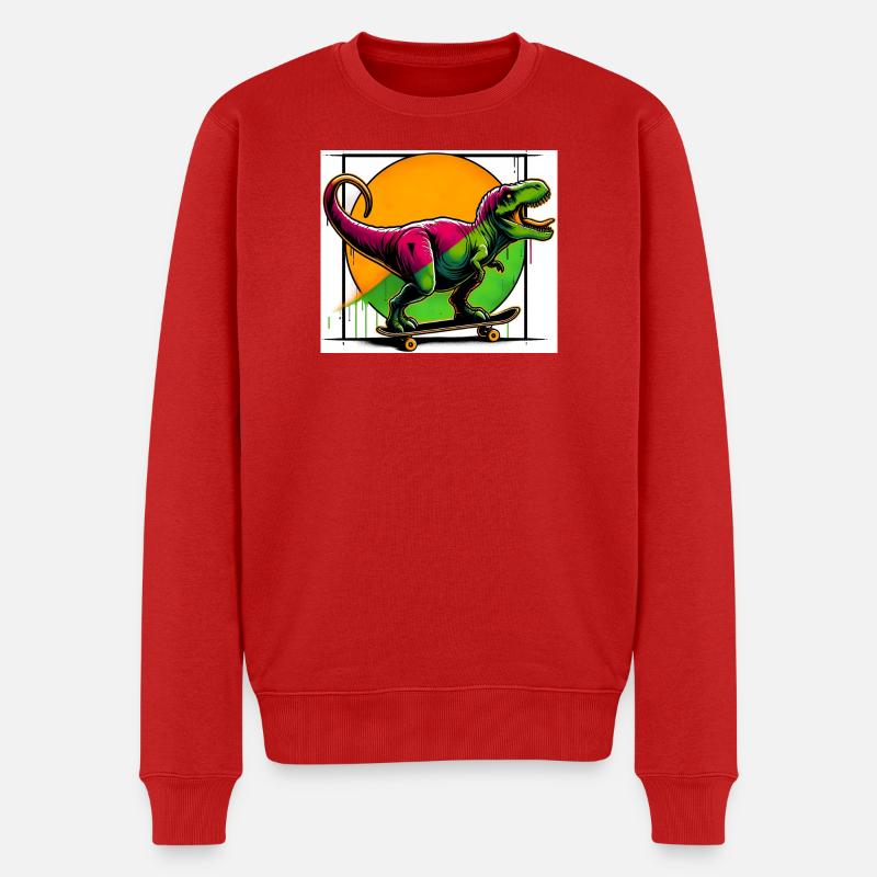 Dinosaure sur Skateboard - Pull Premium bio Homme - rouge