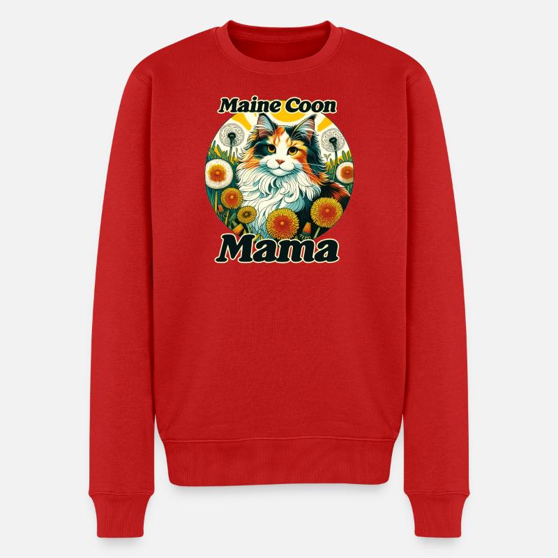 Maine Coon Mama Blumenkreis - Männer Premium Bio Pullover - Rot