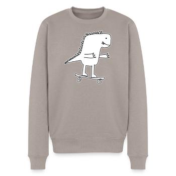 Dino Skateboard Cartoon, Cool Dinosaur Nerd Kids - Men's Premium Organic Jumper - taupe - Front - Nico (187cm)
