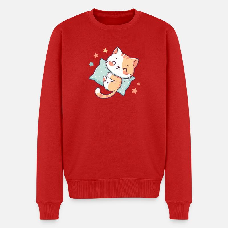 Kuschelige Katze auf Stern Kissen - Männer Premium Bio Pullover - Rot