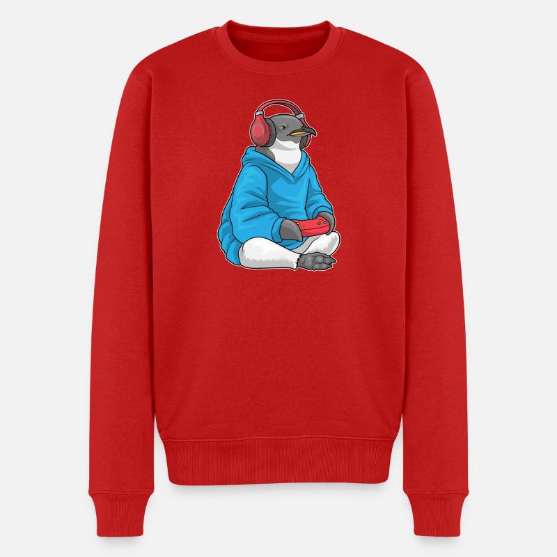 Pinguin Gamer Controller - Männer Premium Bio Pullover - Rot