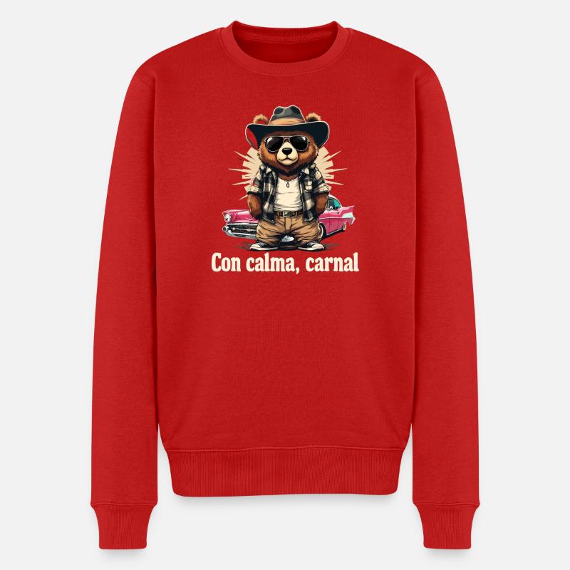 Bär im Retroflair mit Auto - Männer Premium Bio Pullover - Rot