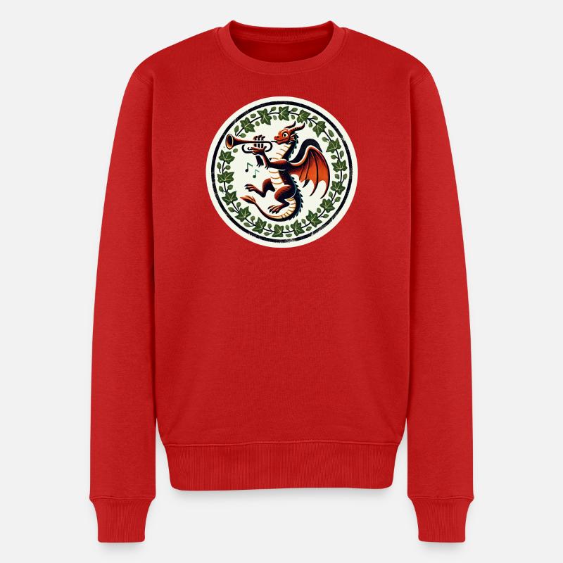 Trompetendrache im Efeukranz - Männer Premium Bio Pullover - Rot