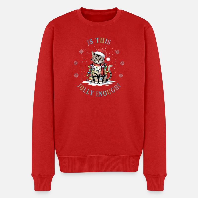 Katze mit Lichterkette Weihnachten Weihnachtskatze - Männer Premium Bio Pullover - Rot