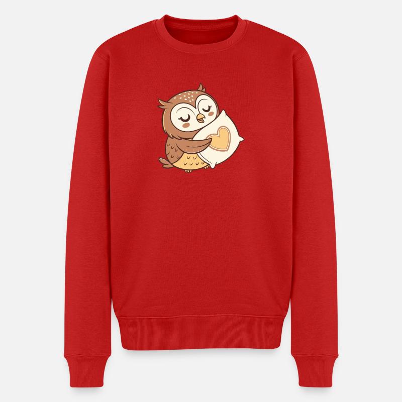 Eule Kuschelherz - Männer Premium Bio Pullover - Rot