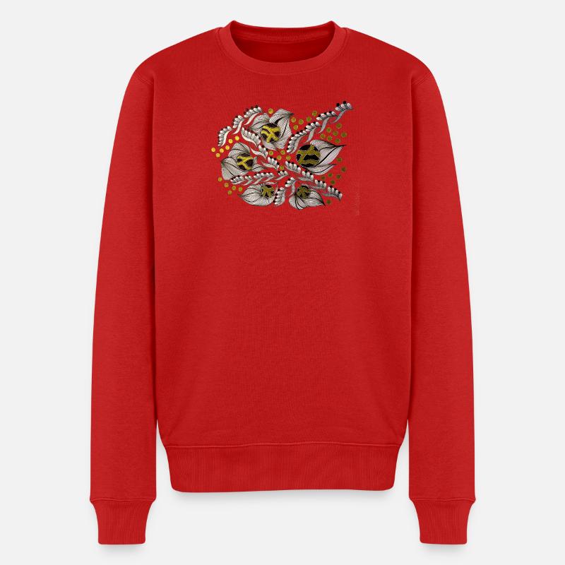Blattlinien Muster mit Goldpunkten - Männer Premium Bio Pullover - Rot
