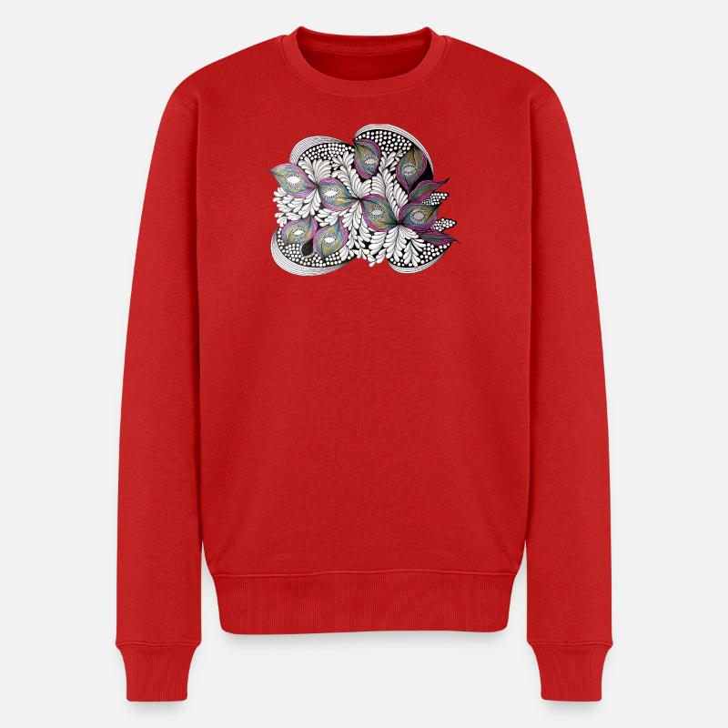 Peacock Feather Doodle Pattern - Men's Premium Organic Jumper - red