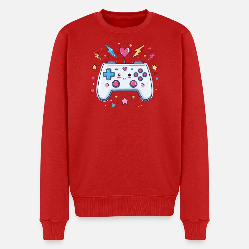 Herzcontroller Doodle Pixel Pop - Männer Premium Bio Pullover - Rot