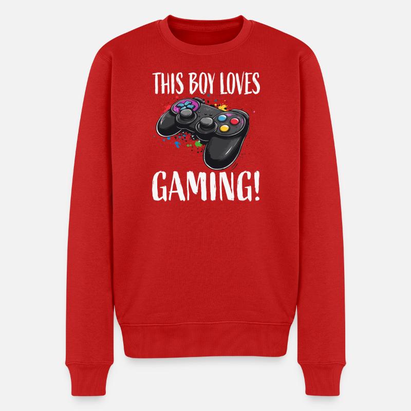 Junge liebt Gaming Controller - Männer Premium Bio Pullover - Rot