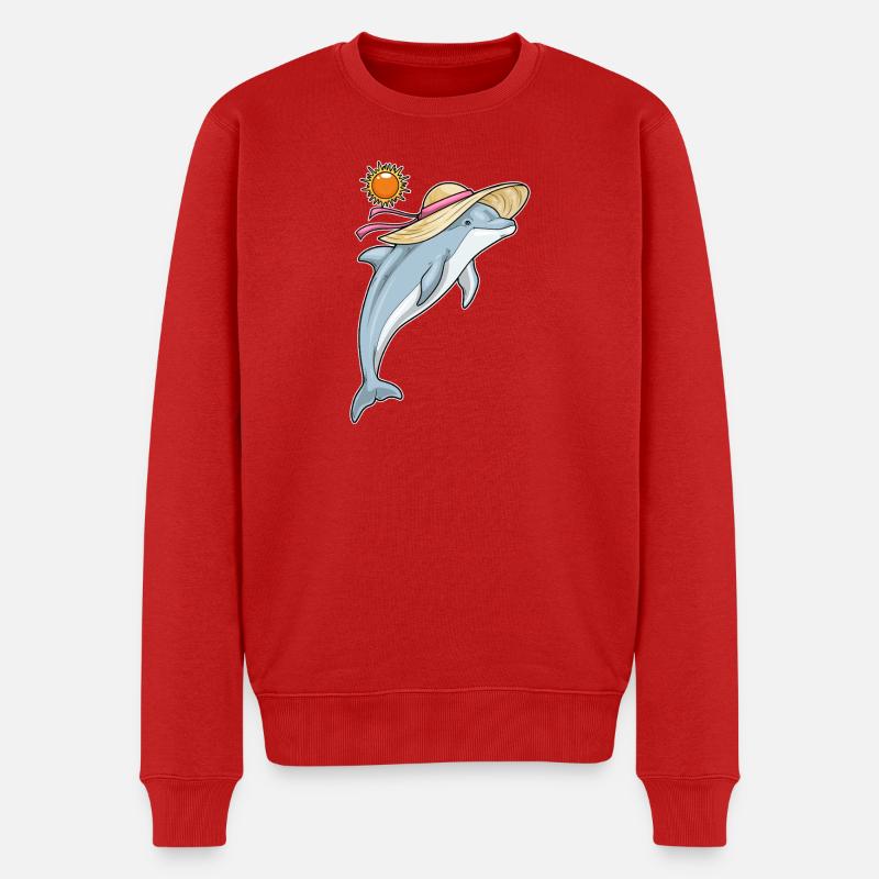 Delfin Strand Strohhut Sommer - Männer Premium Bio Pullover - Rot