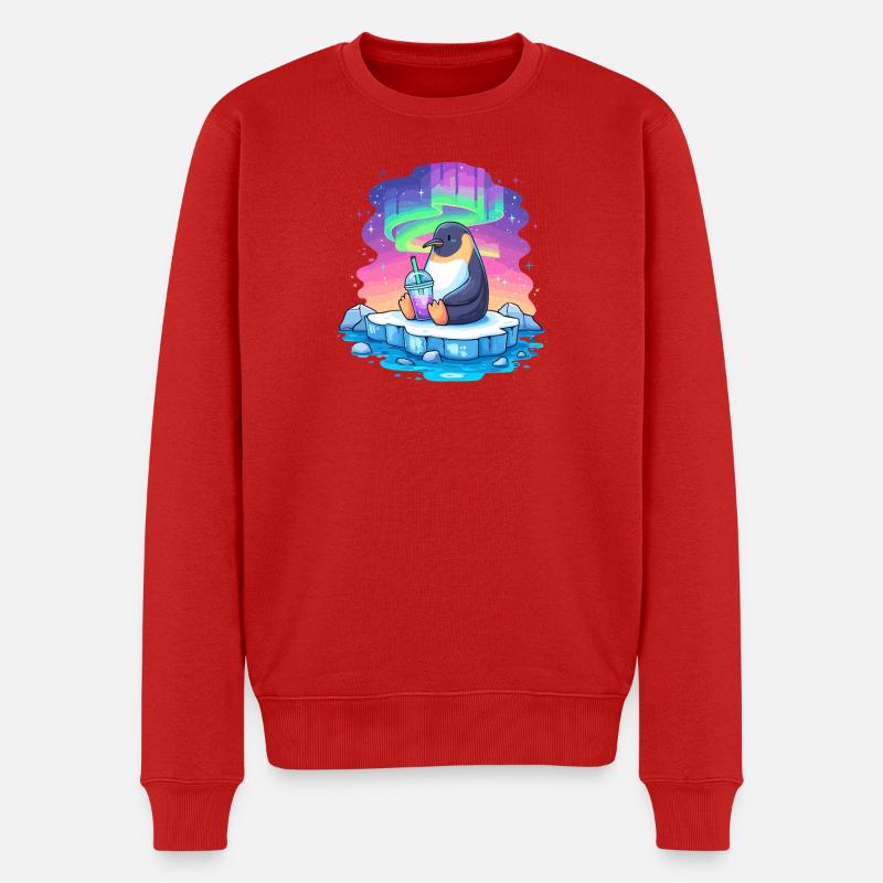 Pinguin am Polarlicht Drink - Männer Premium Bio Pullover - Rot