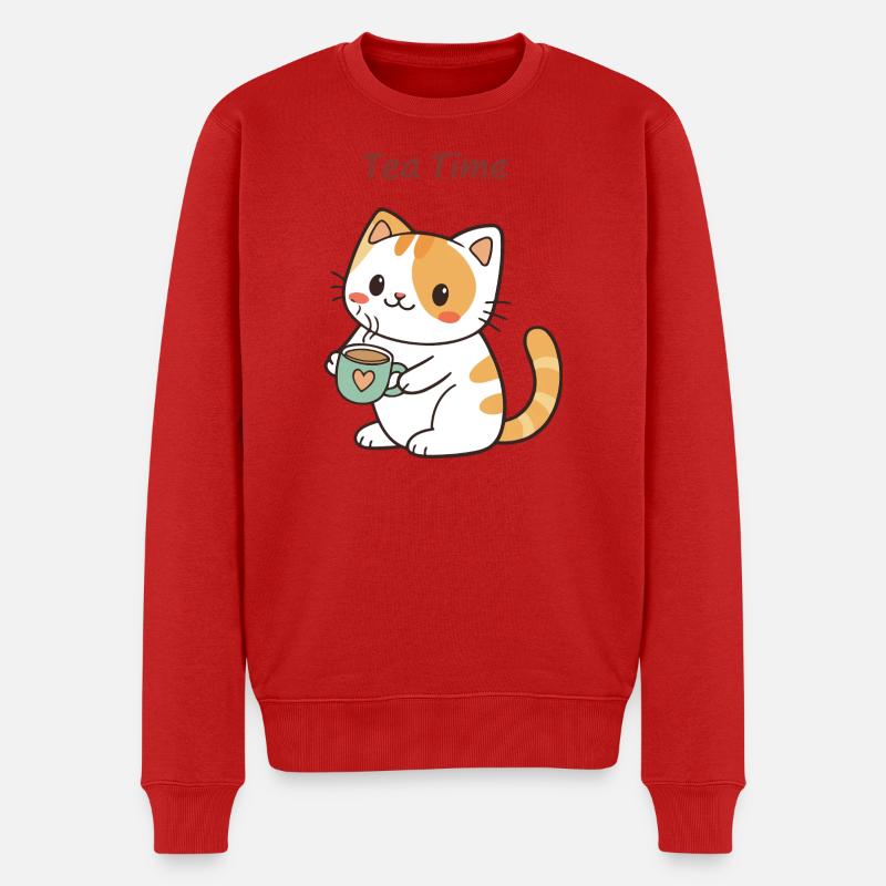 Chat Tea Time Doux - Pull Premium bio Homme - rouge