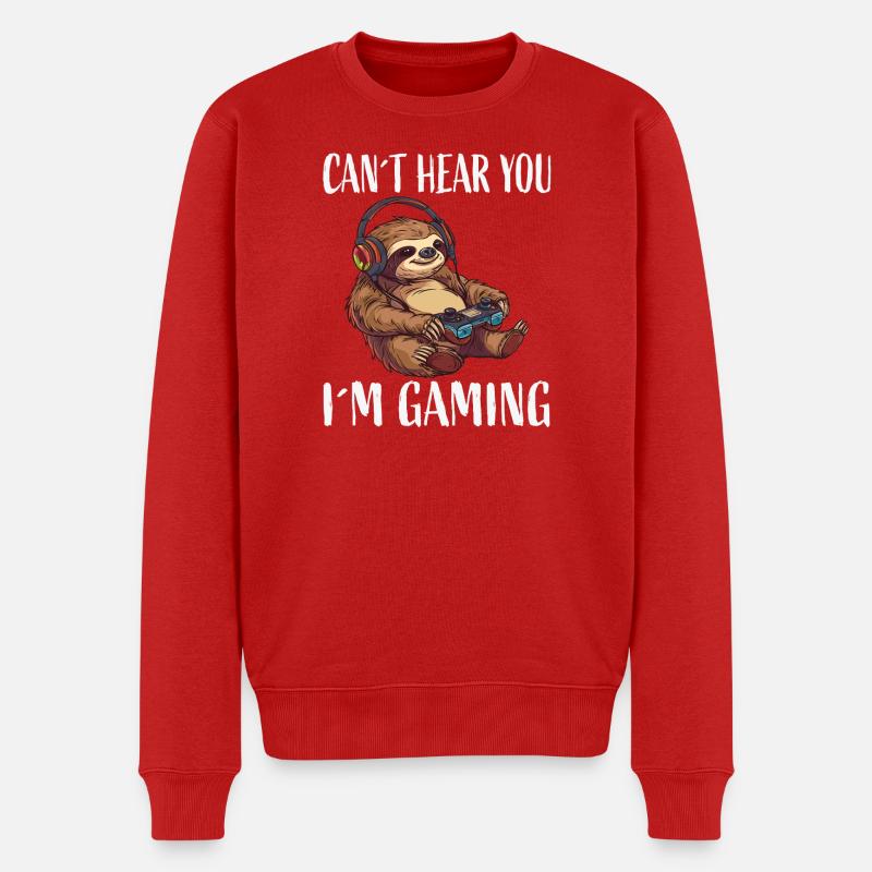 Gamer Faultier mit Headset - Männer Premium Bio Pullover - Rot