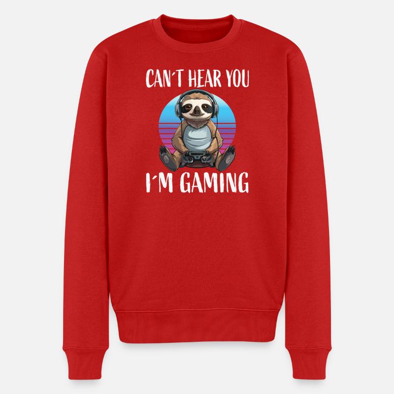 Gamer Sloth im Retro Sunset - Männer Premium Bio Pullover - Rot