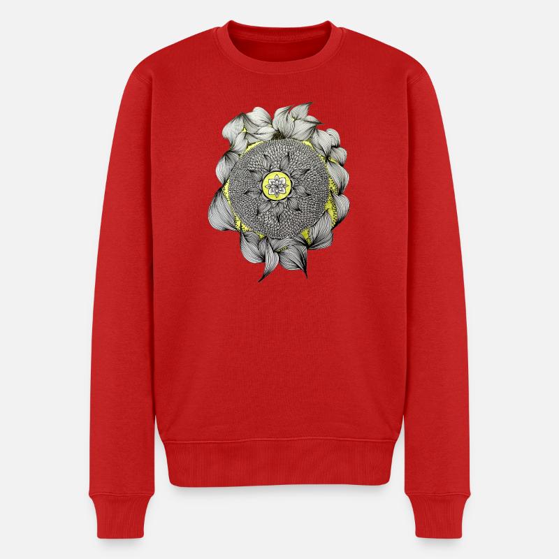 Mandala Blütenzauber Gelber Akzent - Männer Premium Bio Pullover - Rot