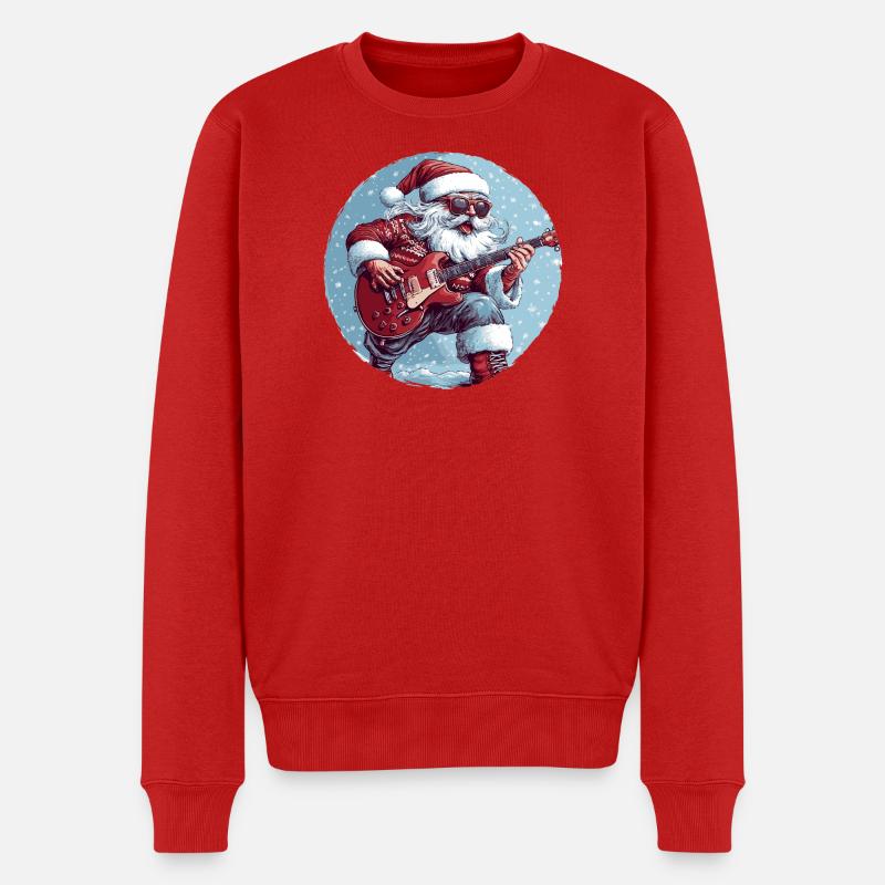 Weihnachtsmann Gitarre - Männer Premium Bio Pullover - Rot