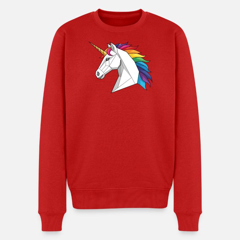 Geometrisches Einhorn mit Regenbogen - Männer Premium Bio Pullover - Rot
