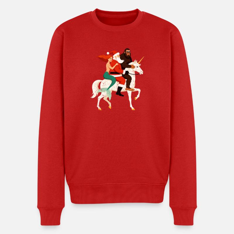 Weihnachtshelden auf Einhorn - Männer Premium Bio Pullover - Rot