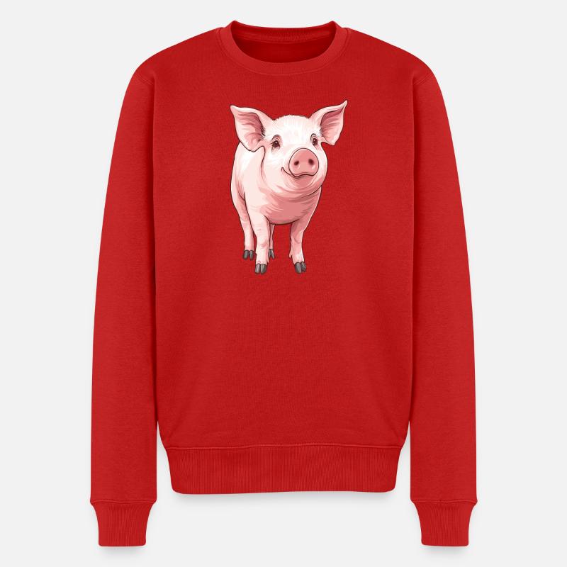 Rosafarbene Schweinportrait - Männer Premium Bio Pullover - Rot