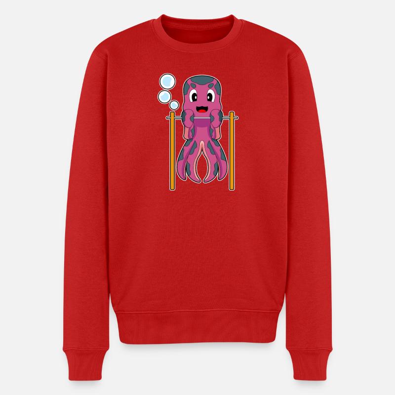 Octopus Bodybuilder Pull-ups Bodybuilding - Men's Premium Organic Jumper - red