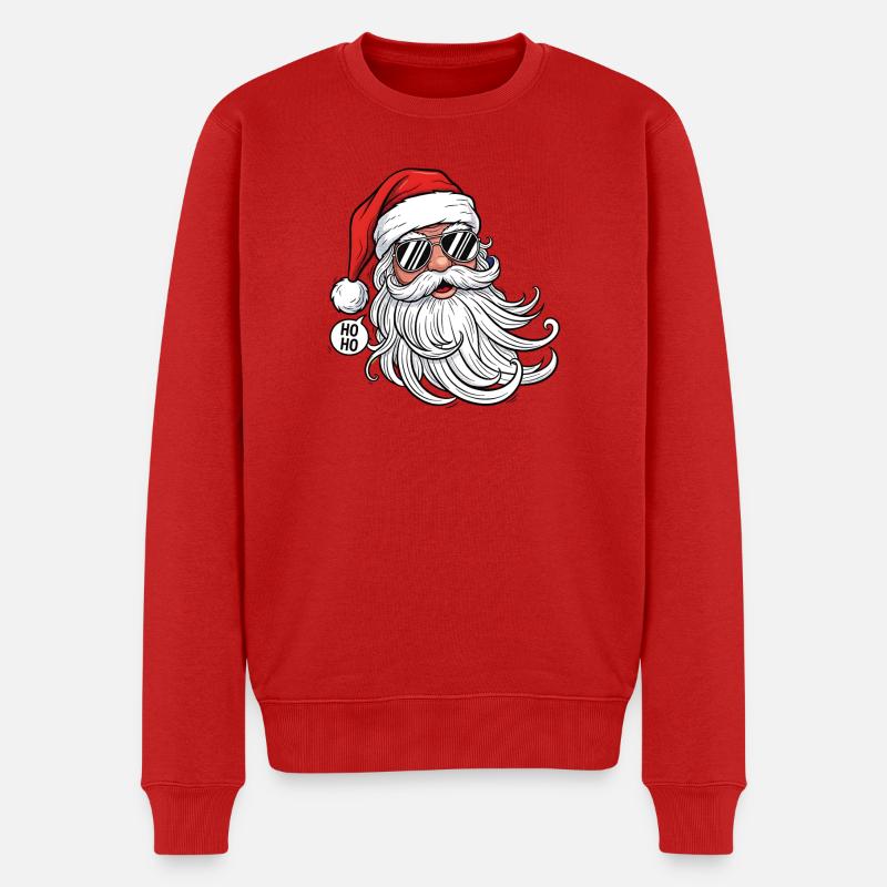Cooler Santa Comic Kopf mit Sonnenbrille - Männer Premium Bio Pullover - Rot
